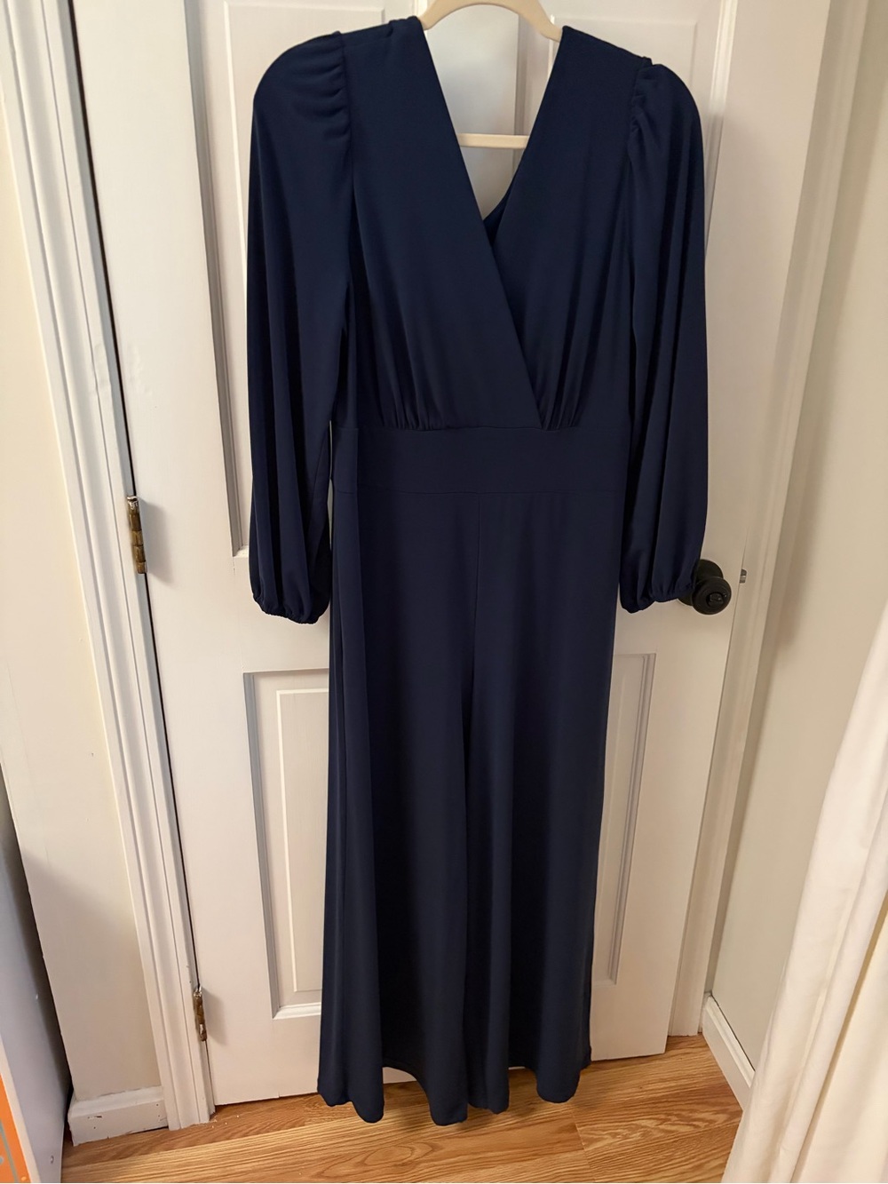 Soft Surroundings Navy Long Sleeve V-Neck Maxi Jumpsuit